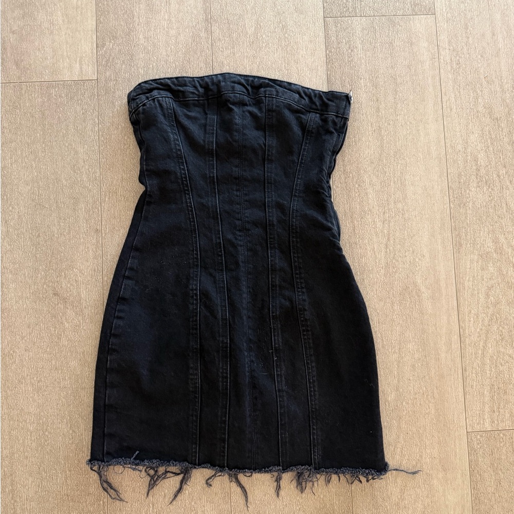 Zara Black Strapless Denim Dress